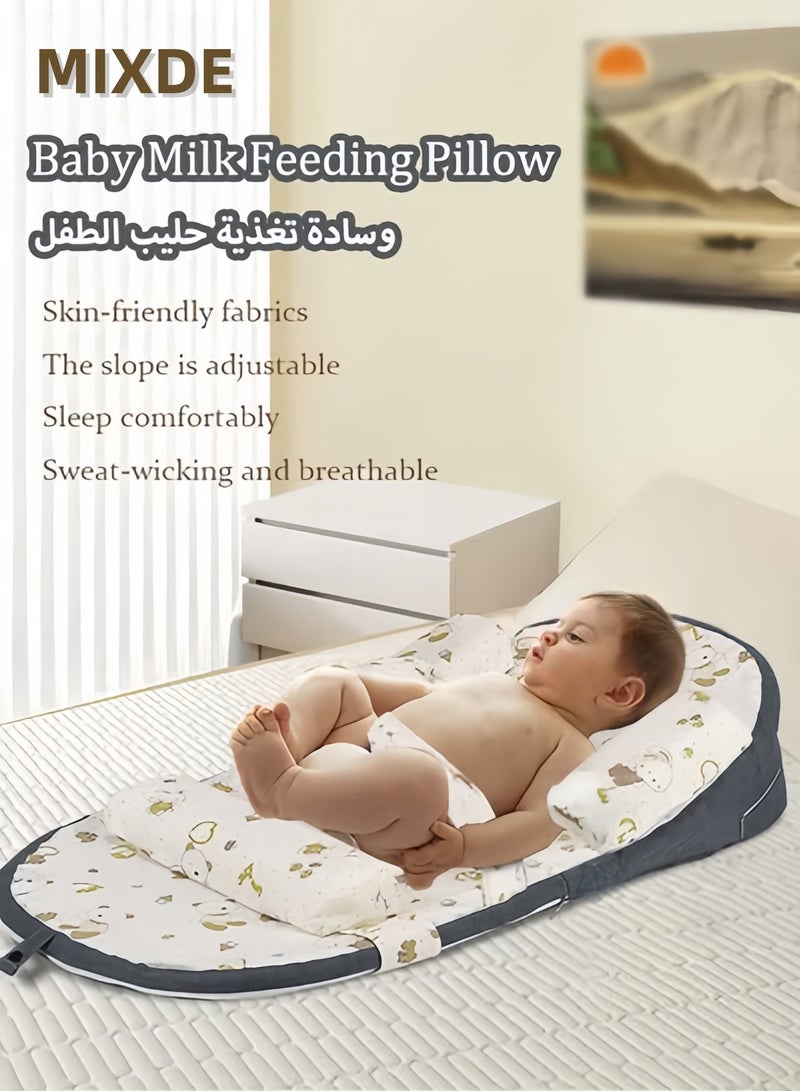 MIXDE Baby Lounger Baby Milk Feeding Pillow Breastfeeding pads with adjustable inclination Anti Reflux Pillow 0-30° Adjustable  Nursing pillows Infant Anti-Spit Milk Slope Mat  Spine protection Detachable cuffs Memory foam Suitable for newborns Nursing Pillow for Breastfeeding - Image 1